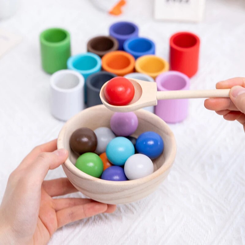 Wooden Montessori Rainbow Ball and Cup Sorter - teenybuys