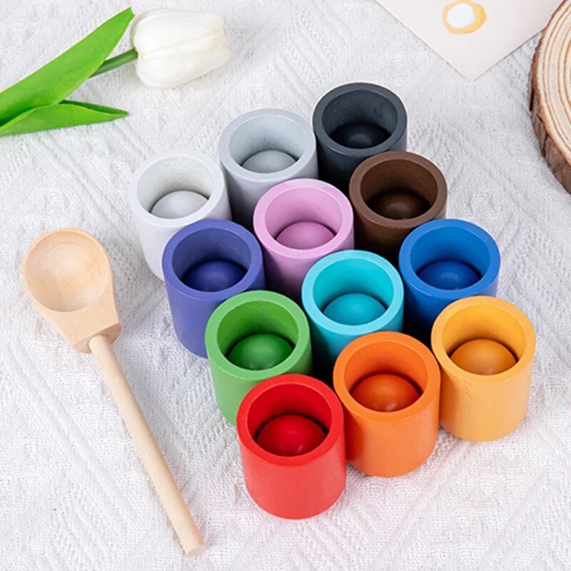 Wooden Montessori Rainbow Ball and Cup Sorter - teenybuys