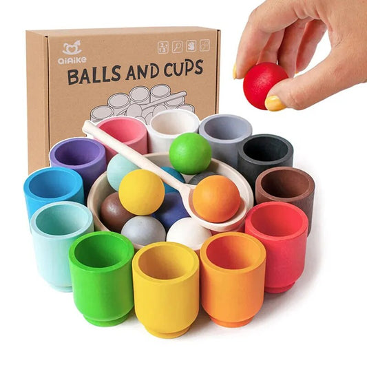 Wooden Montessori Rainbow Ball and Cup Sorter - teenybuys